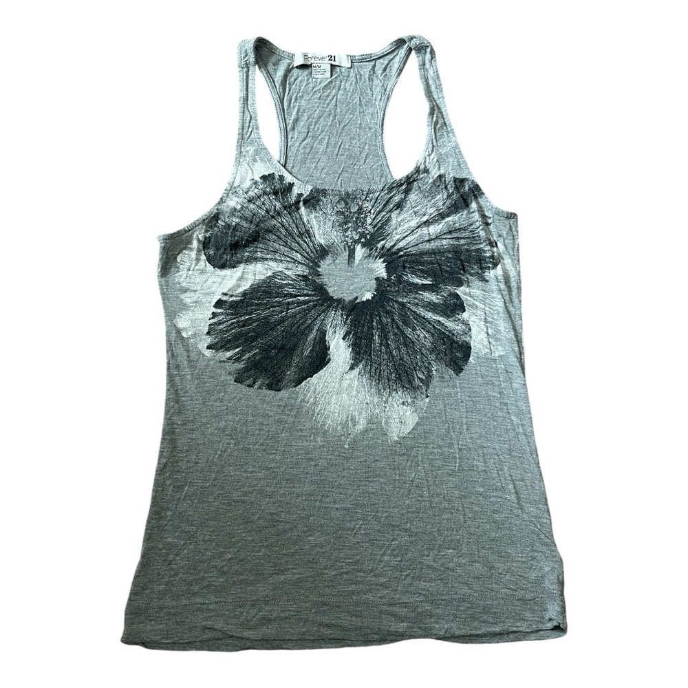 Forever 21 Floral racer back tank Gray ( in EXCELLENT CONDITION) size: M 🌸